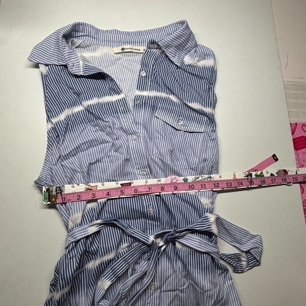 The Impeccable Pig Button-Down Sleeveless Dress - Blue & White - M - Picture 4 of 7